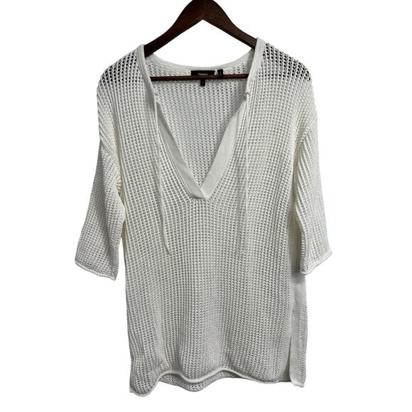 THEORY White Open Knit Mesh Top Tie neck Pullover Size P (Small) - Picture 3 of 4